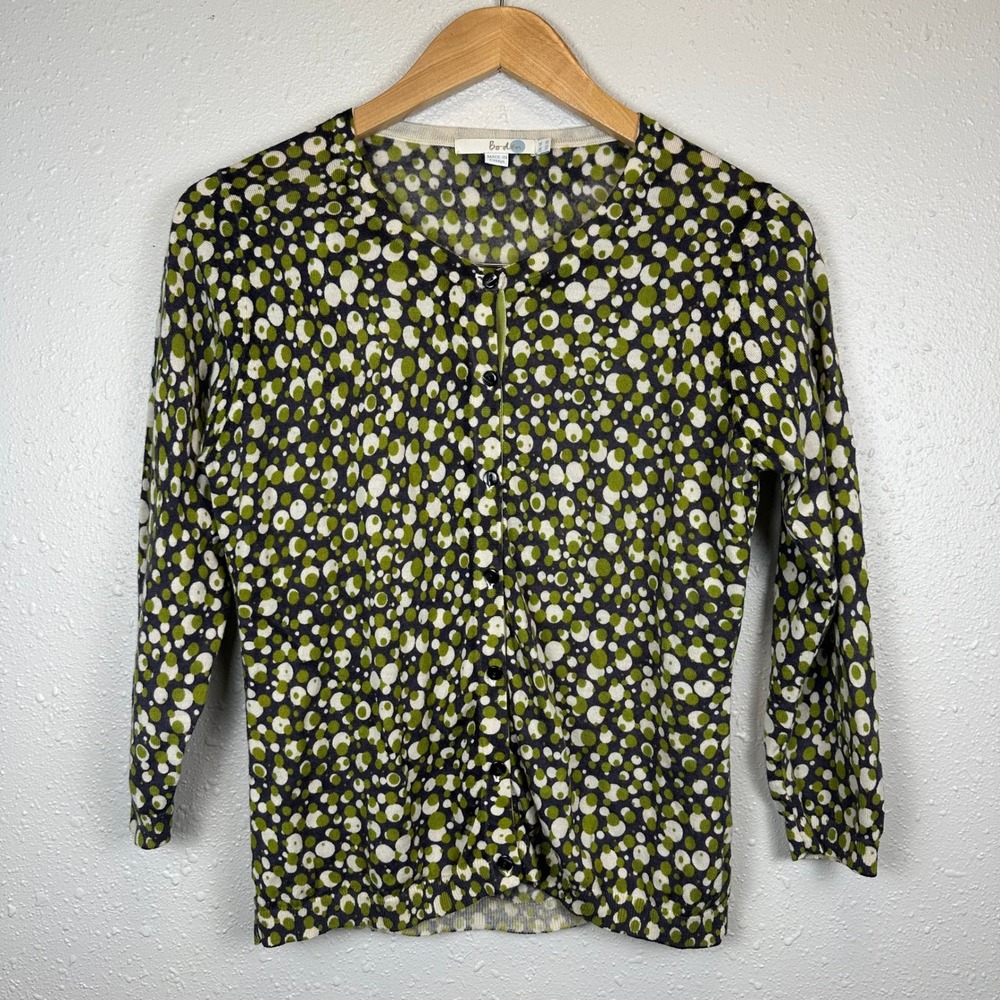 Boden Size 10 Cardigan Wool Sweater Polka Dot Green Button Preppy Whimsical Y2K